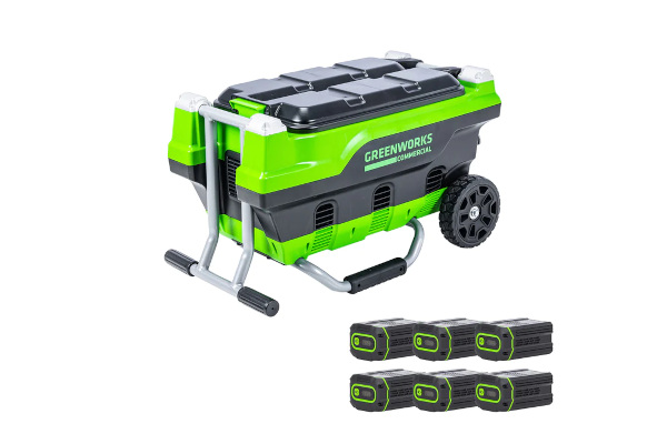 Greenworks | Batteries & Chargers | Model 82V Six Port Charger with Six 4Ah Batteries Included (82CH62K-64) for sale at King Ranch Ag & Turf