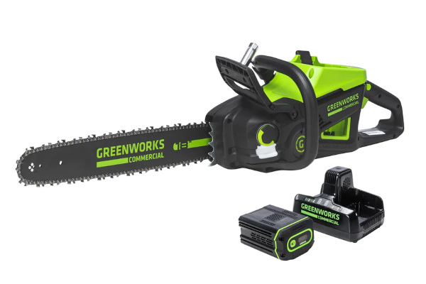 Greenworks | Chainsaws | Model 82V 18" 2.7kW Chainsaw with 4Ah Battery and Dual Port Charger (82CS27-4DP) for sale at King Ranch Ag & Turf