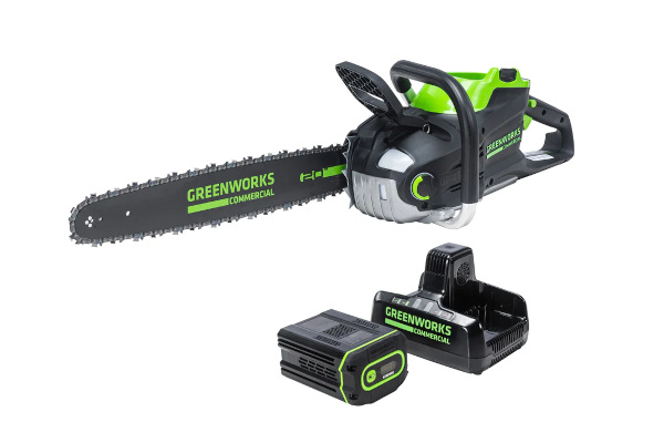 Greenworks 82V 20" 3.4kW Chainsaw with 4Ah Battery and Dual Port Charger (82CS34-4DP) for sale at King Ranch Ag & Turf