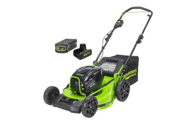 Greenworks | Lawn Mowers | Model 82V 21" Brushless Push Mower with (1) 5Ah Battery and Dual Port Charger (82LM21-5DP) for sale at King Ranch Ag & Turf