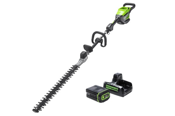 Greenworks | Hedge Trimmers | Model 82V Short Pole Hedge Trimmer with 2.5 Ah Battery and Dual Port Charger (82PH30F-25DP) for sale at King Ranch Ag & Turf