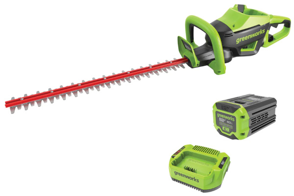 Greenworks | Hedge Trimmers | Model 82V 24" Hedge Trimmer with 2Ah Battery and Single Port Charger (HT82210) for sale at King Ranch Ag & Turf